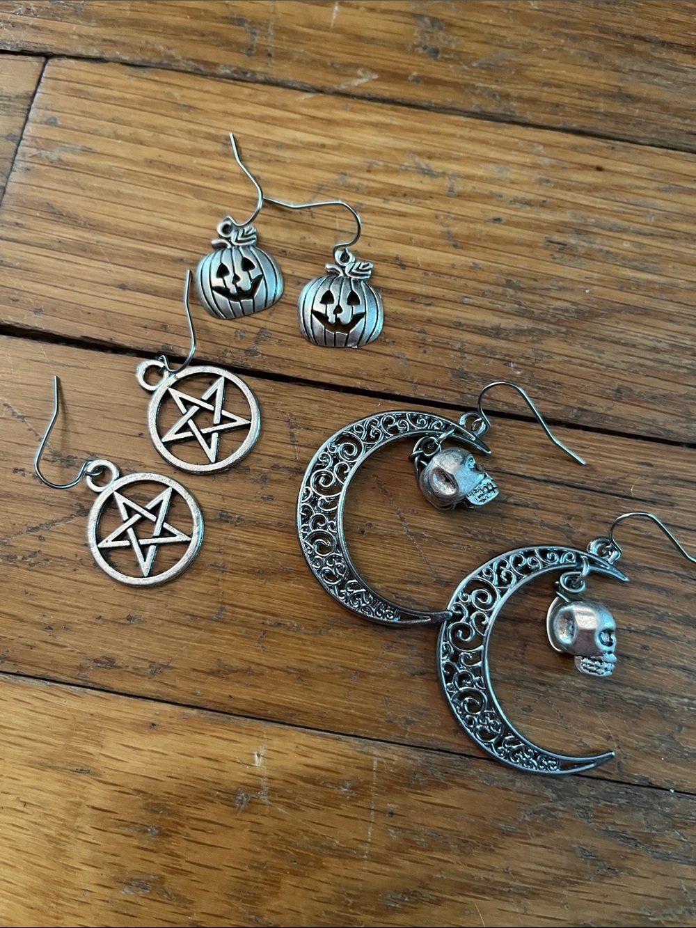 Goth Earring Bundle - pentagram, pumpkin, skull and moon, Halloween jewelry